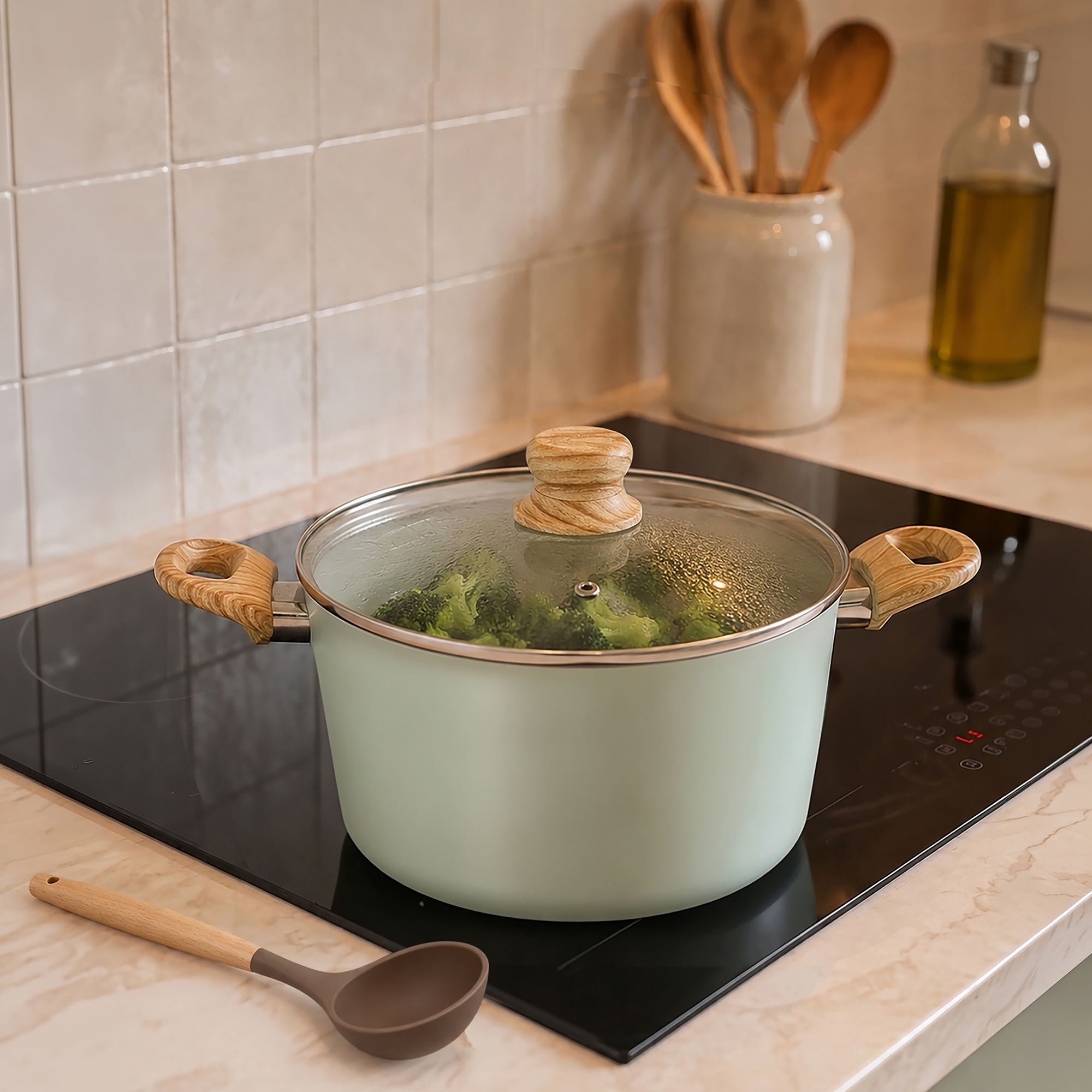 Batterie de cuisine 13 pièces en aluminium recyclé celadon - tout feux COLORAMA