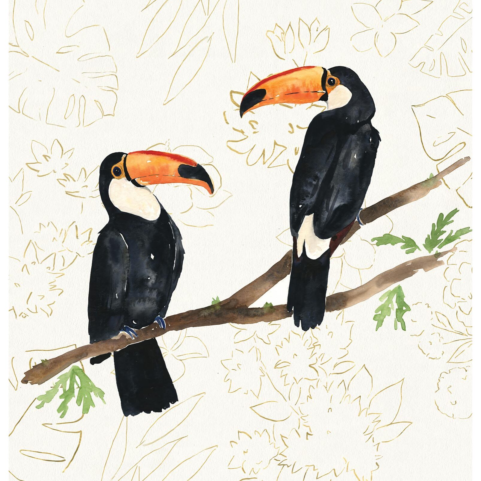 Papier peint exotique peinture murale deux toucans Intissé