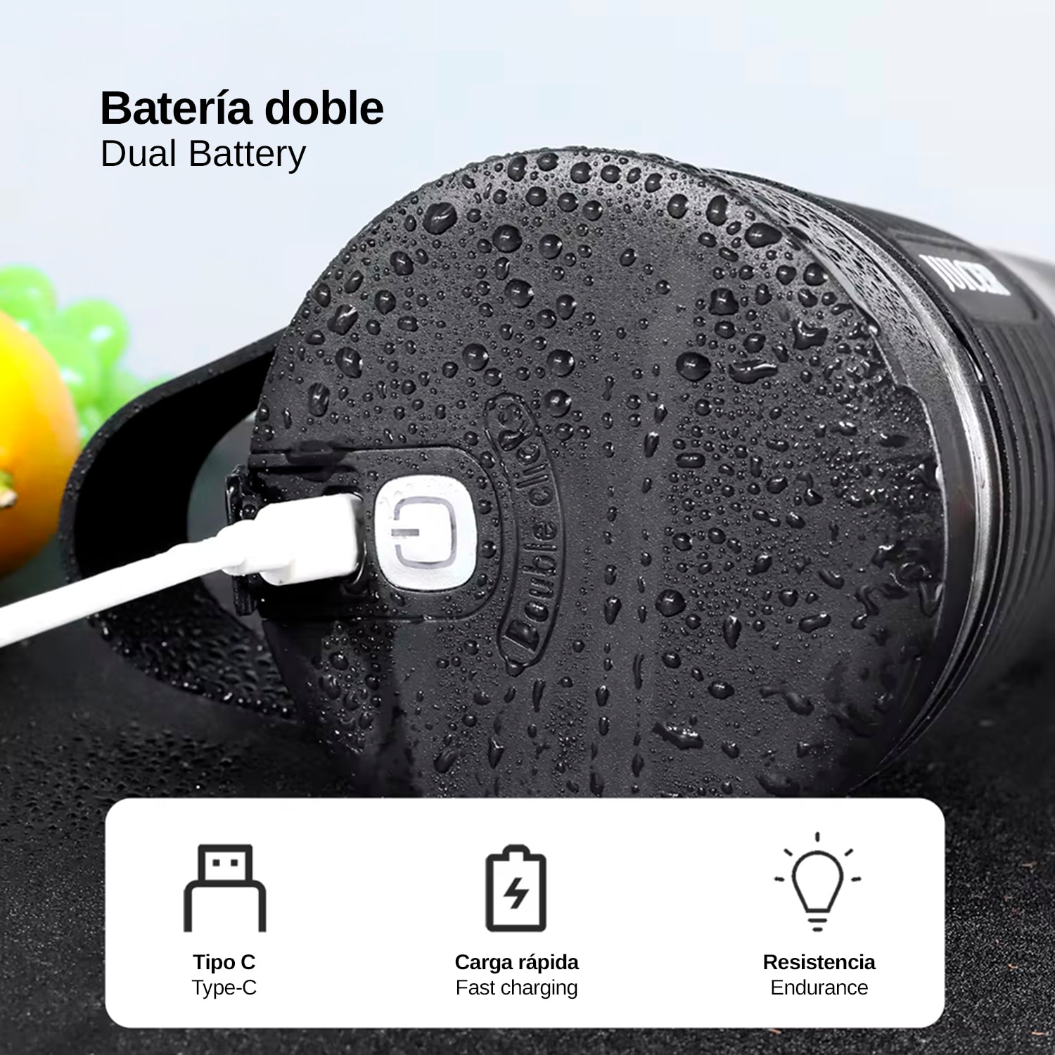 Batidora portátil HD-07 de 460 ml con potente motor de 240W, con batería recargable de 4000mAh.