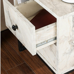 Table de nuit 2 tiroirs 1 niche, effet marbre blanc JENA