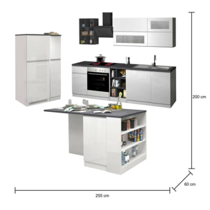 Cucina completa Dantenucc, Set da cucina modulabile, Cucina componibile con più elementi, 100% Made in Italy, Bianco lucido e Ardesia