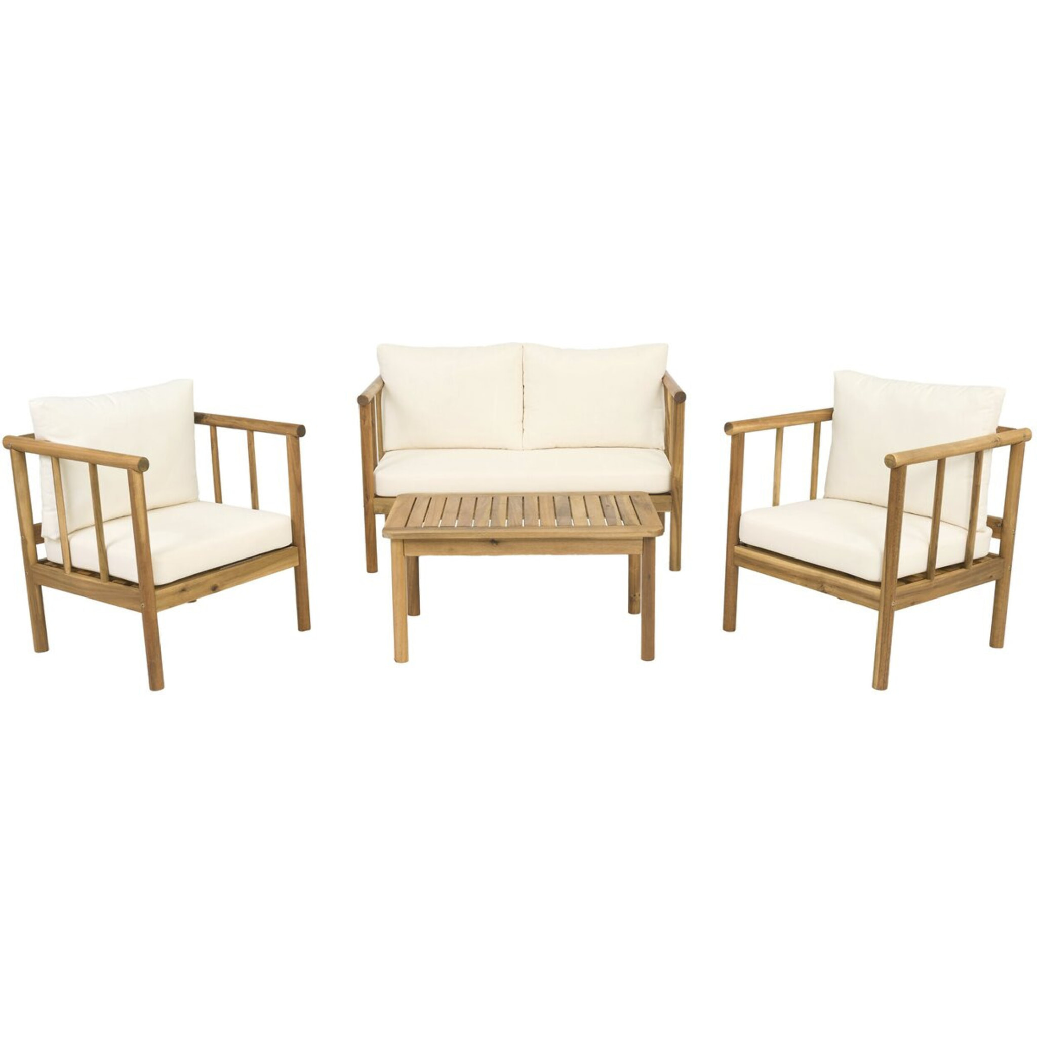 Salon de jardin en bois avec coussins inclus "Milano" - 4 places - Beige
