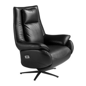 Sillón Angel Cerdá relax giratorio con reposabrazos con asiento y respaldo tapizados en piel de origen vacuno en negro patas de acero inoxidable en epoxi negro 91x80x118cm