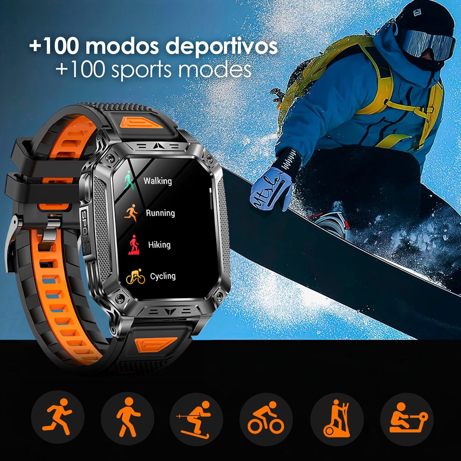 Smartwatch QS86. Con llamadas BT, batería de larga duración, modos de salud y deporte. Linterna y luz roja con aviso SOS sonoro.