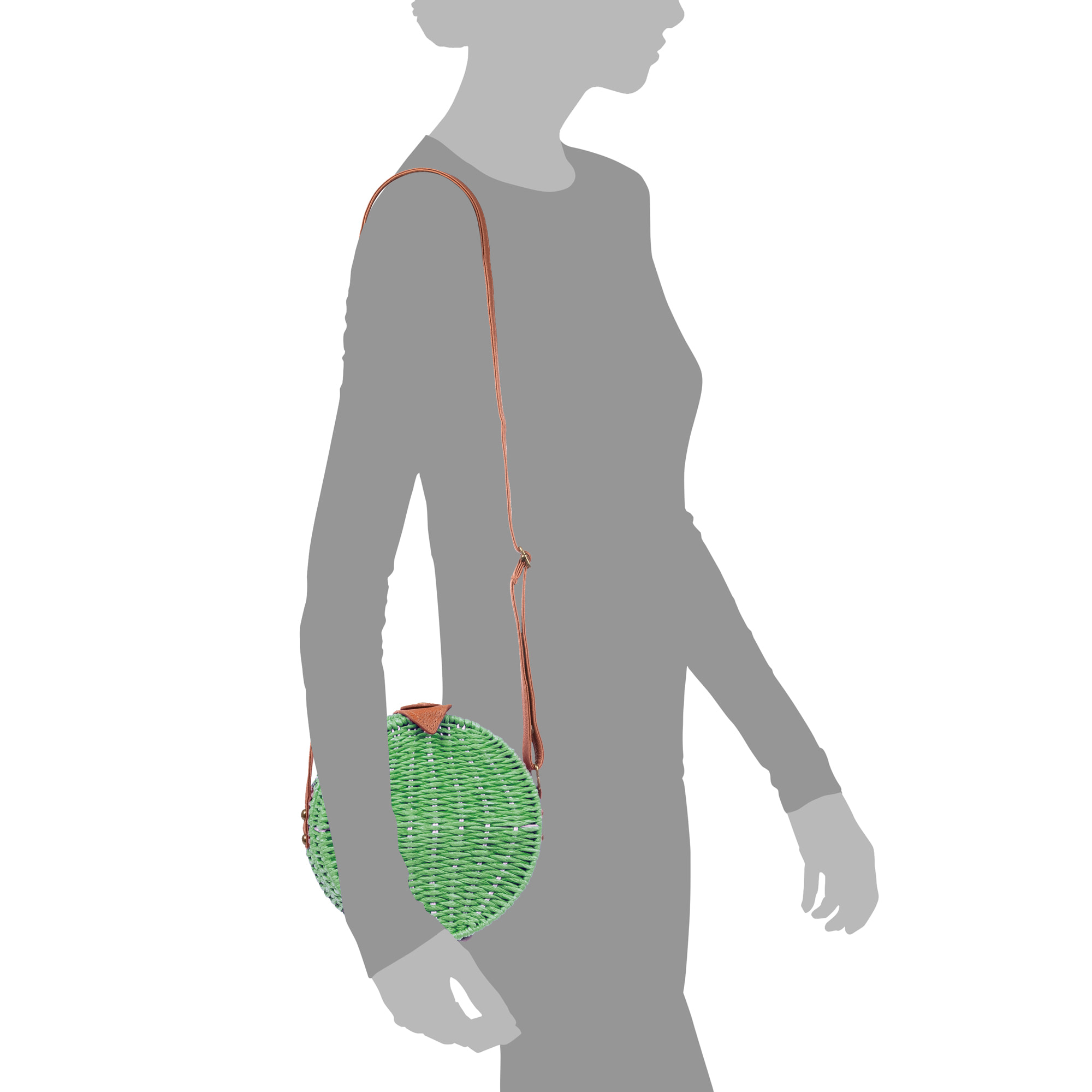 IRIA QUINTANA Borsa a tracolla da donna Cuneo. Tessuto Paglia Pelle Sintetica PU 18x4x18 Cm. Colore verde chiaro