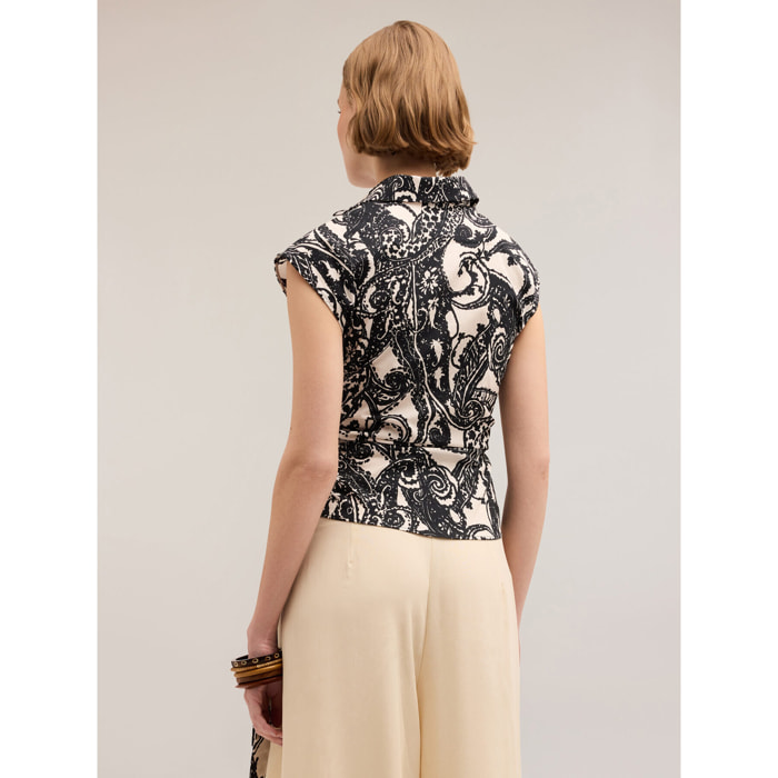 Motivi - Camisa sin mangas con estampado de cachemir - Negro