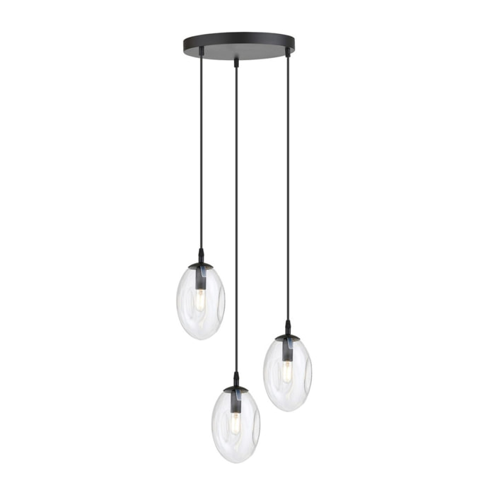 Lampada a sospensione Astral in acciaio nero e vetro trasparente
