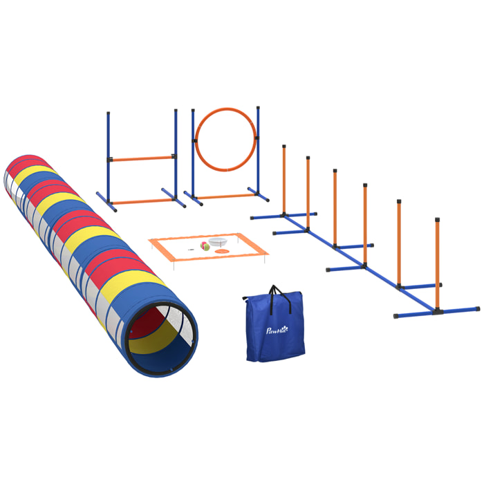 Kit agilité chien 12 pièces 4 tunnels sauts ajustables anneau slaloms frisbee balle et autres