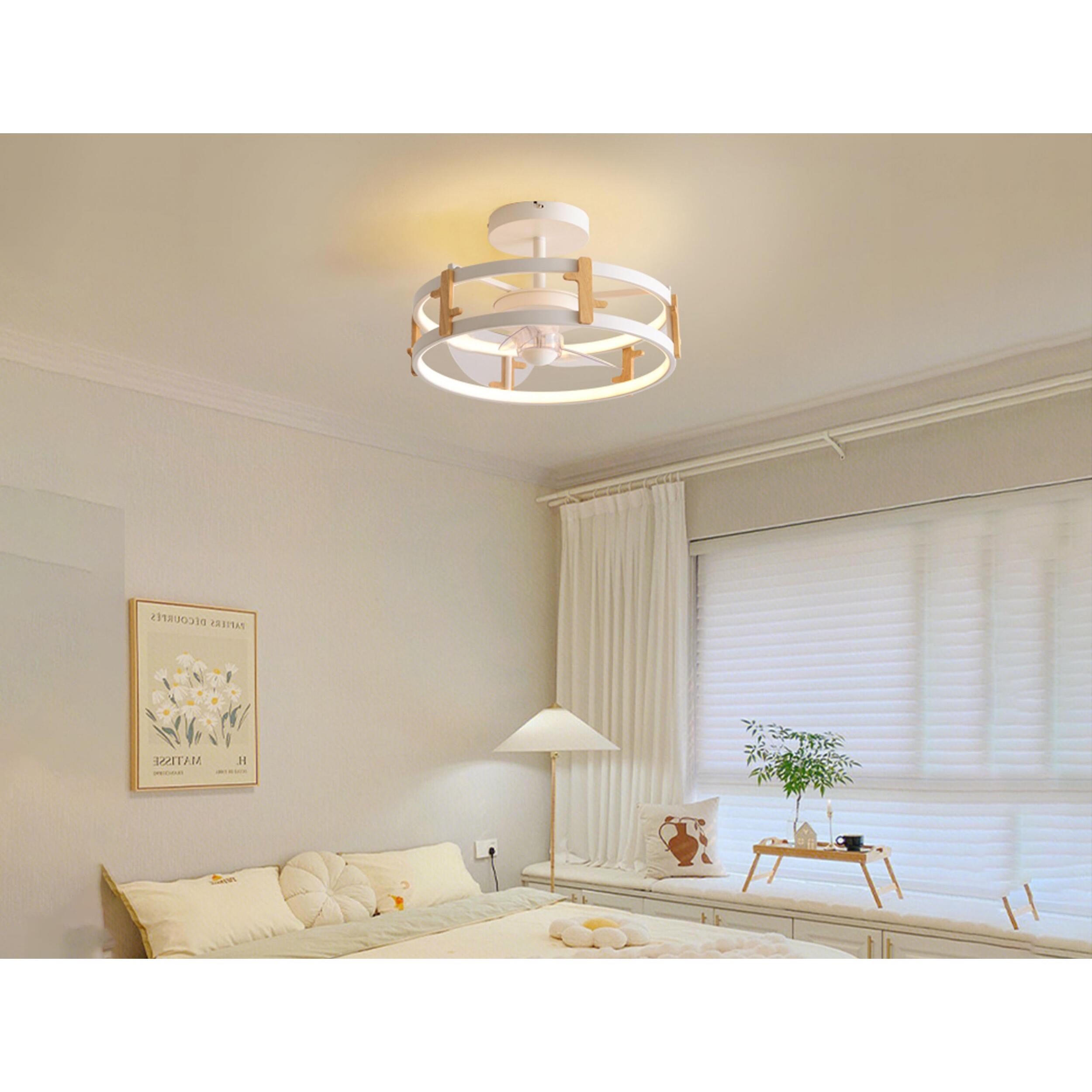 Lampe à ventilateur LED avec détails en bois