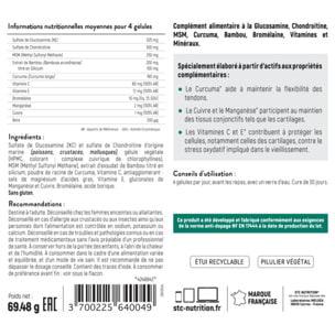 STC NUTRITION - Artrosamine - Résistance des articulations - Souplesse des tendons - 120 Gélules végétales - Sans Gluten - Cure 30 jours