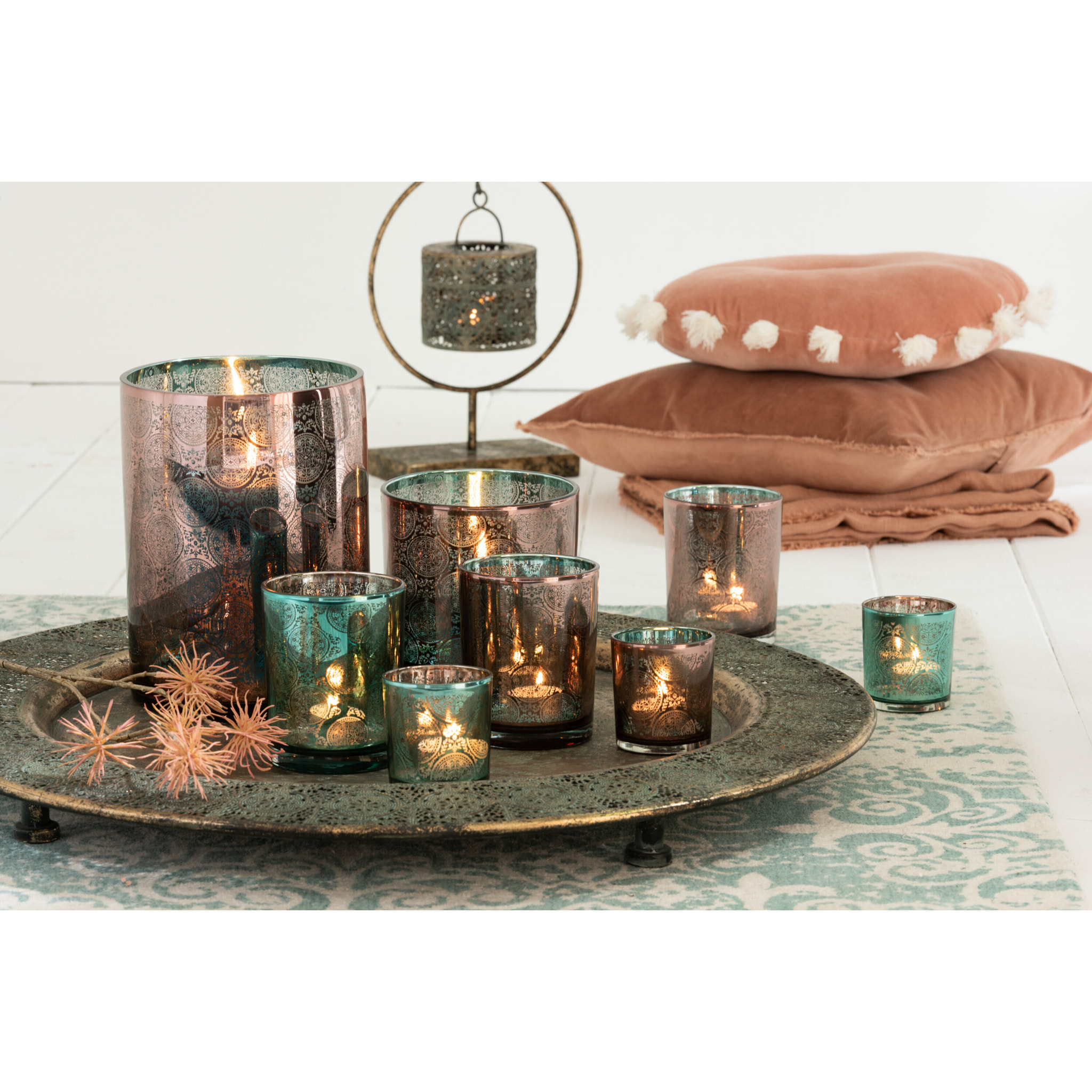 J-Line photophore Oriental - verre - azur/cuivre - small - 2 pcs