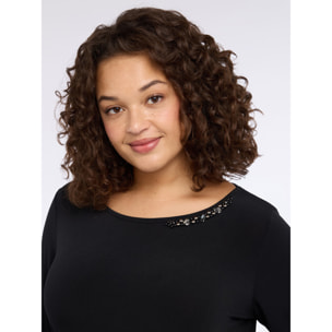 Fiorella Rubino - Camiseta con drapeado y engastes - Negro