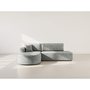 Miro - Canapé d'angle gauche 4 places convertible avec coffre en velours texturé - Gris