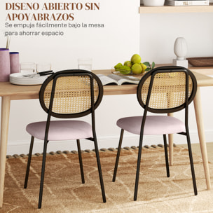 Pack de 2 Sillas de Comedor Sillas de Cocina con Respaldo de Ratán Sintético y Marco de Acero para Salón 44x54x87 cm Rosa y Negro