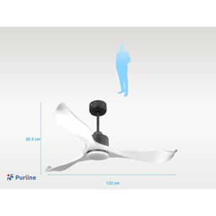 Ventilador de techo Reversible Termostato Dimable Wifi Motor DC Techos Inclinados Mando a Distancia Luz tres tonos Adaptador 2/3 Aspas Hypersilence Memoria VirginD132C03LED65248 PURLINE