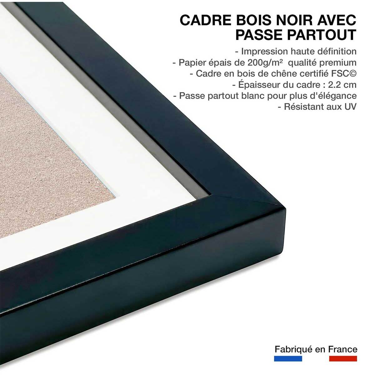 Poster rivage rose Affiche + cadre en bois - Noir
