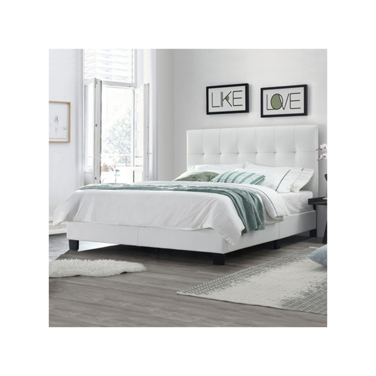 Ensemble lit matelas et sommier 160x200 cm en simili blanc - BIANCA