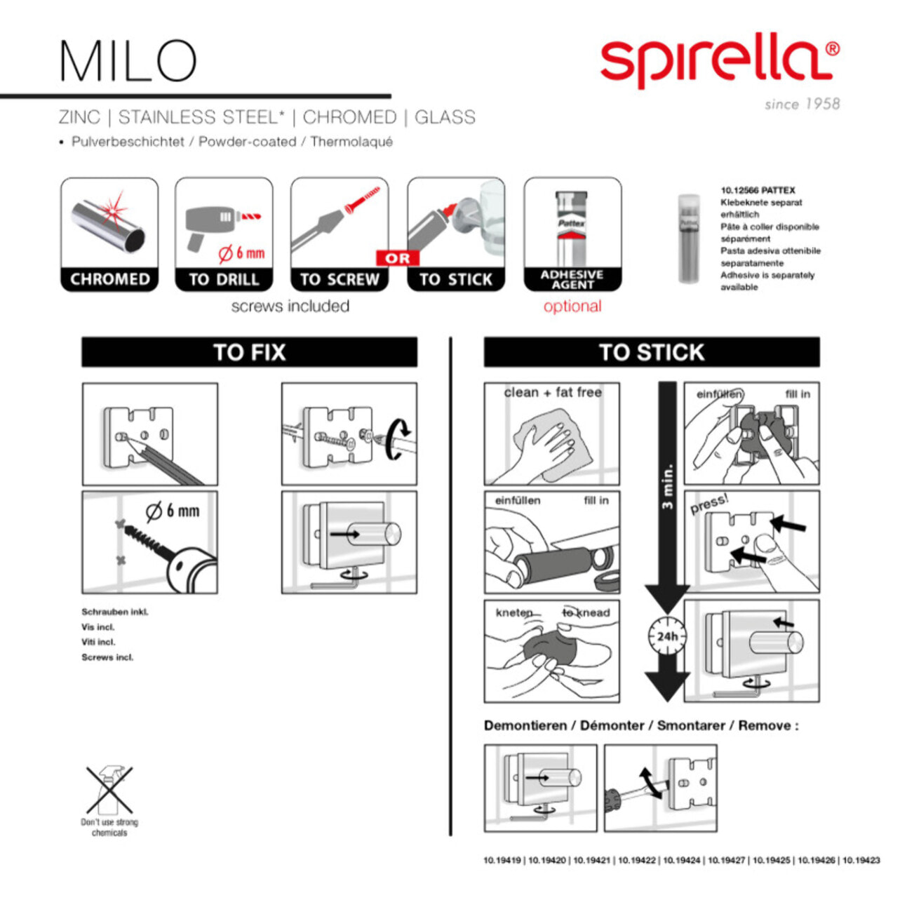 Gobelet à  fixer Verre & Acier chromé MILO Blanc Spirella