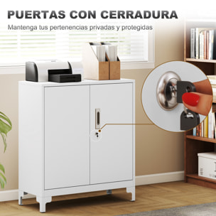 Armario Archivador Metálico Armario de Oficina con 2 Puertas Cerradura Estante Fácil Montaje Archivador para Oficina Estudio Garaje Sala de Estar 80x35x91 cm Blanco