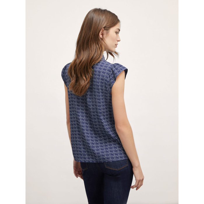 Motivi - Blusa fluida con estampado de escritura - Azul