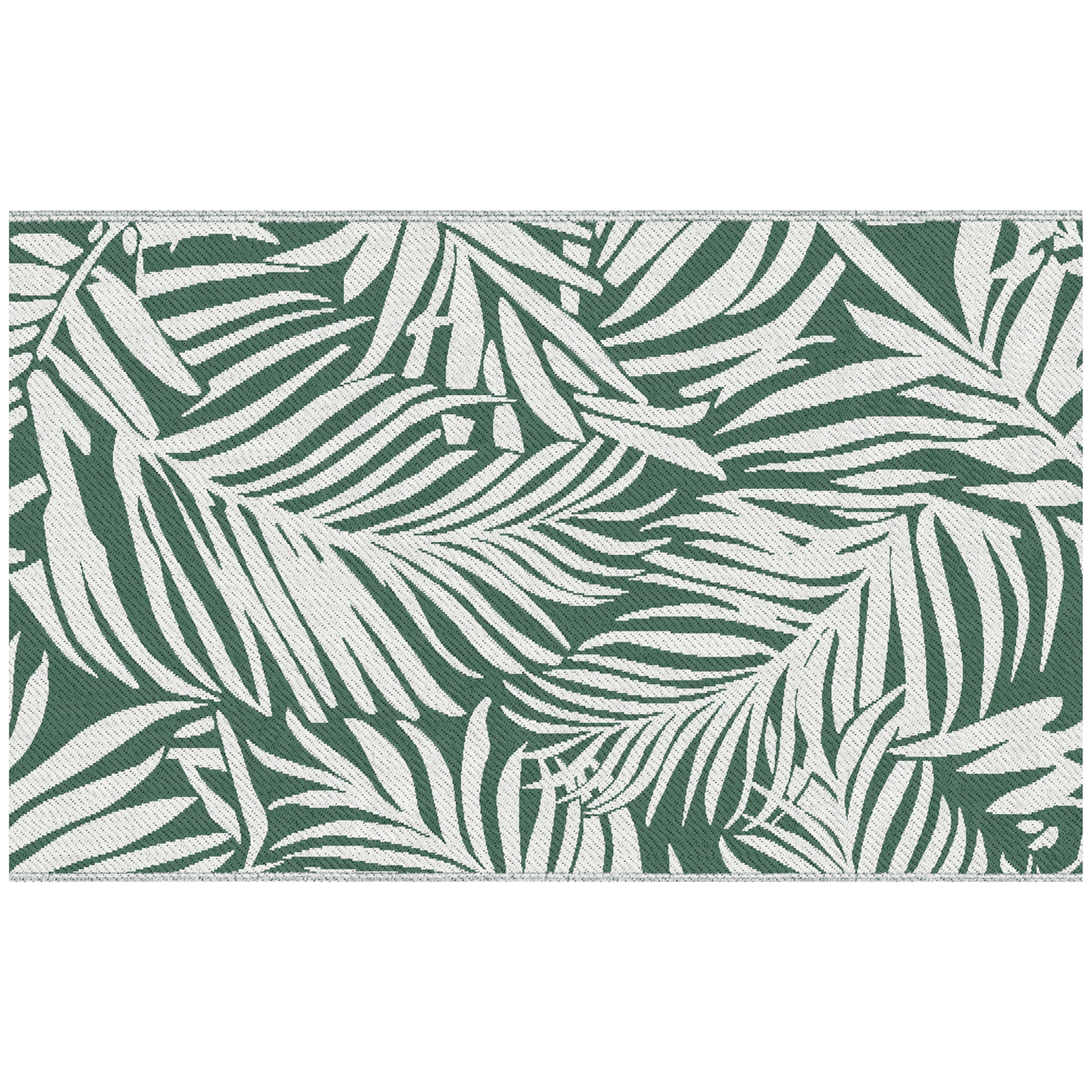 Tapis extérieur motif feuilles - tapis réversible - dim. 2,43L x 1,52l m, ép. 3 mm - PP haute densité 310 g/m² vert blanc