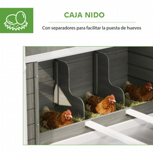 Gallinero de Madera Grande Exterior, Caseta para Gallinas con 2 Nidos, Corral, Techo Asfáltico, Bandeja Extraíble y Rampa, Casa Elevada para 8-10 Gallinas, Conejos, 347x160x150 cm, Gris Oscuro