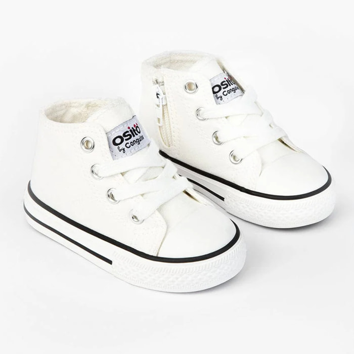 Sneakers con lacci in tela bianca per neonati