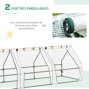 Mini serre de jardin serre à tomates 270L x 90l x 90H cm acier PE haute densité 140 g/m² anti-UV 3 fenêtres avec zip enroulables blanc