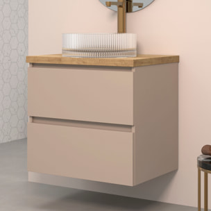 Conjunto de Baño Kub | 60 cm Visón | Dos Cajones | Lavabo de Cristal | No incluye Espejo | Mueble Montado | Alday