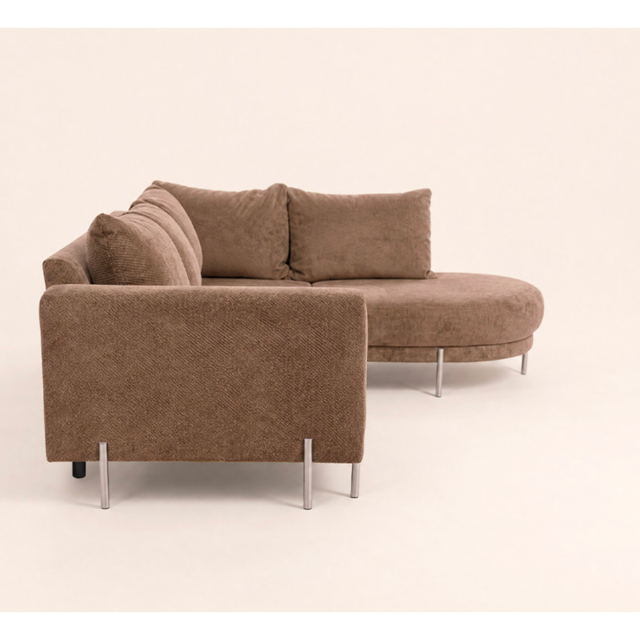 Gabin - Canapé d'angle droit 5 places en velours texturé - Taupe