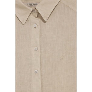 Camicia sabbia in lino tinta in capo con monogramma ricamato