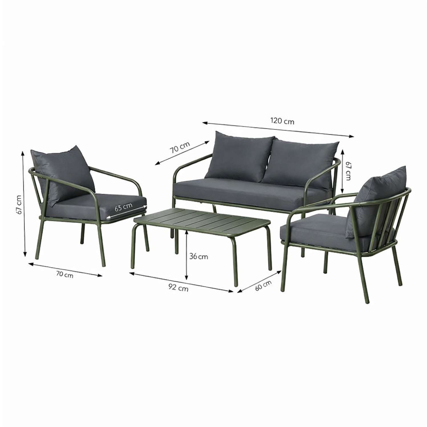 Salon de jardin 4 places kaki EVORA