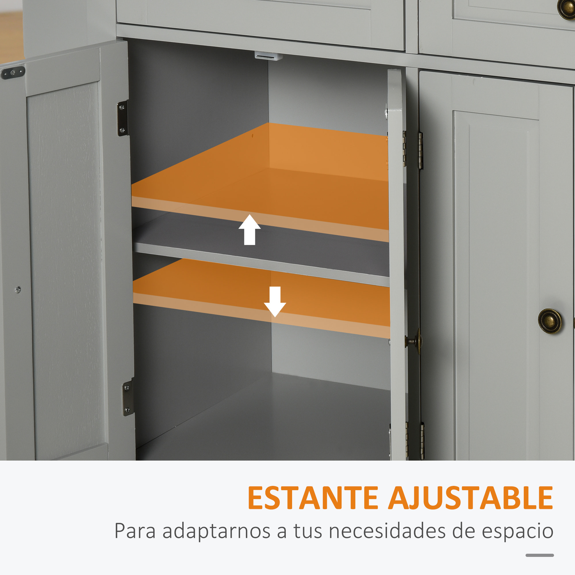 Isla de Cocina con Ruedas Carro de Cocina con 2 Cajones 4 Puertas Especiero Encimera de Madera y Barra Lateral para Comedor 111x44,5x82,5 cm Gris