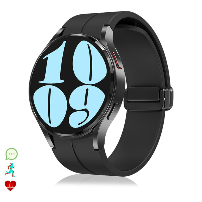 DAM Smartwatch R6 Pro Max, pantalla AMOLED, +100 modos deportivos. Llamadas BT, notificaciones push. Monitor glucosa en sangre. 4,15x1,1x4,9 Cm. Color: Negro