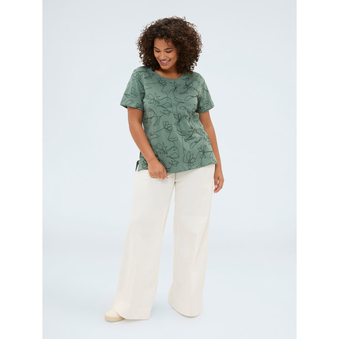 Fiorella Rubino - Camiseta de algodón con bordados florales - Verde