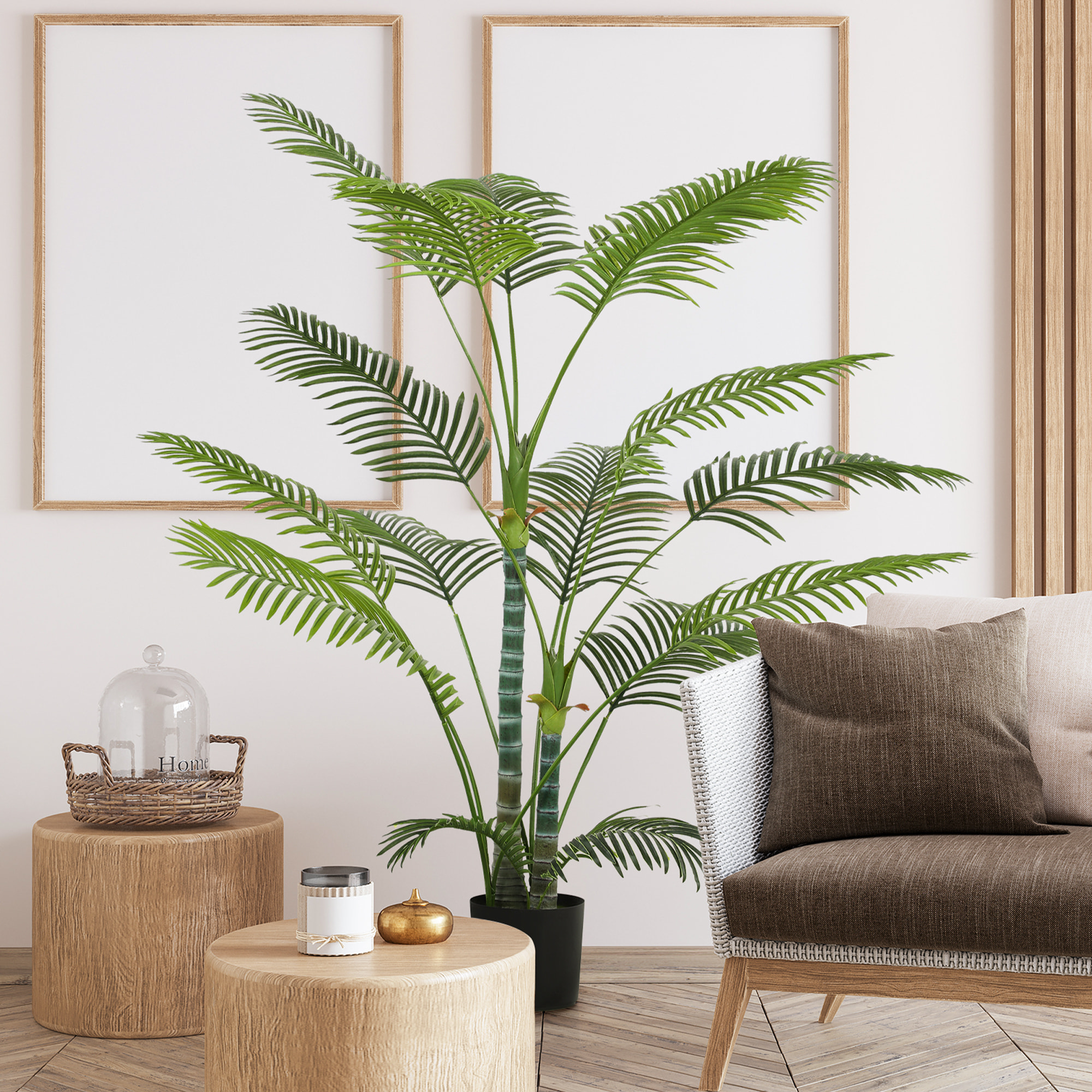 Palmier artificiel - plante artificielle H.175cm - 4 pieds 16 feuilles grand réalisme - pot inclus