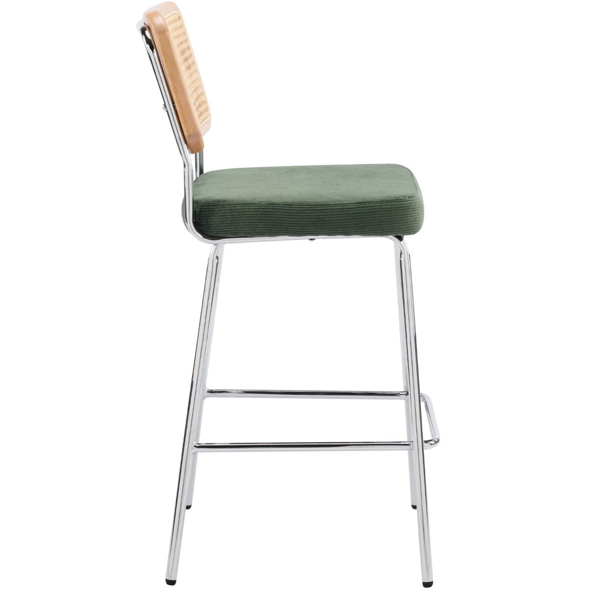 Lot de 2 chaises de bar en cannage et velours côtelé, piètement chromé - MUSE