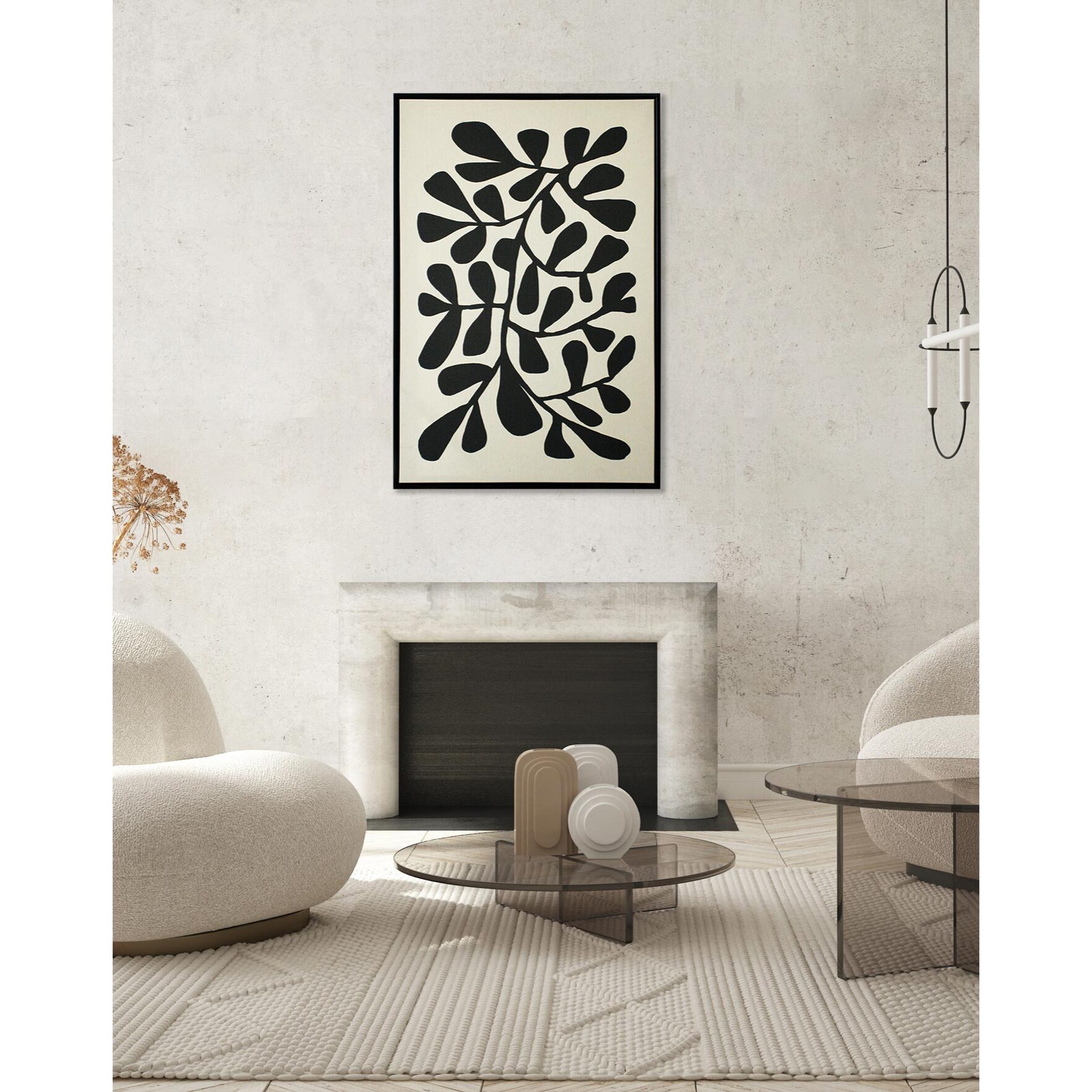 Cuadro Linen lino impresión 3D beige-negro 72x52x4 cm