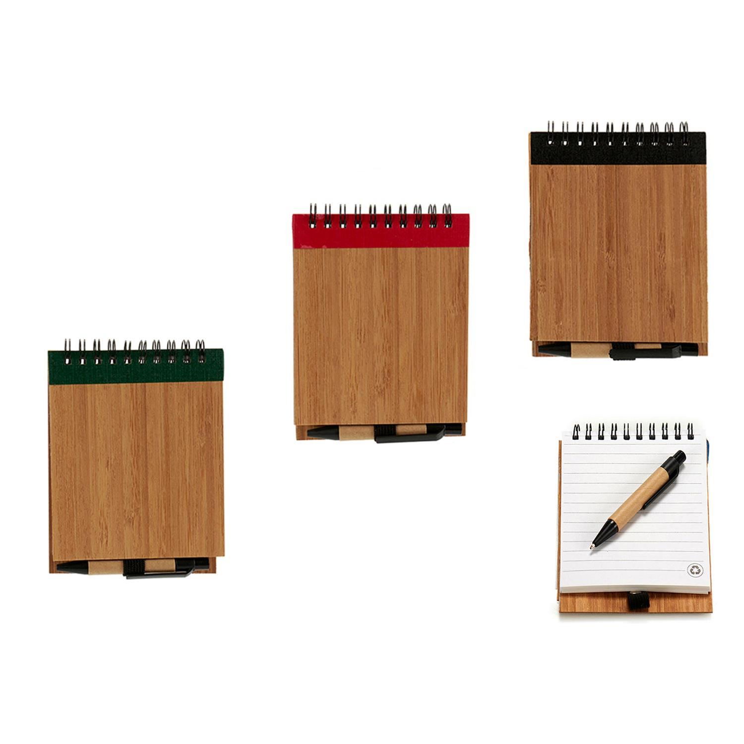 PACK 4 LIBRETAS BAMBU GOMA LISA Y BOLI 10X13CM SURTIDO 4 COLORES.