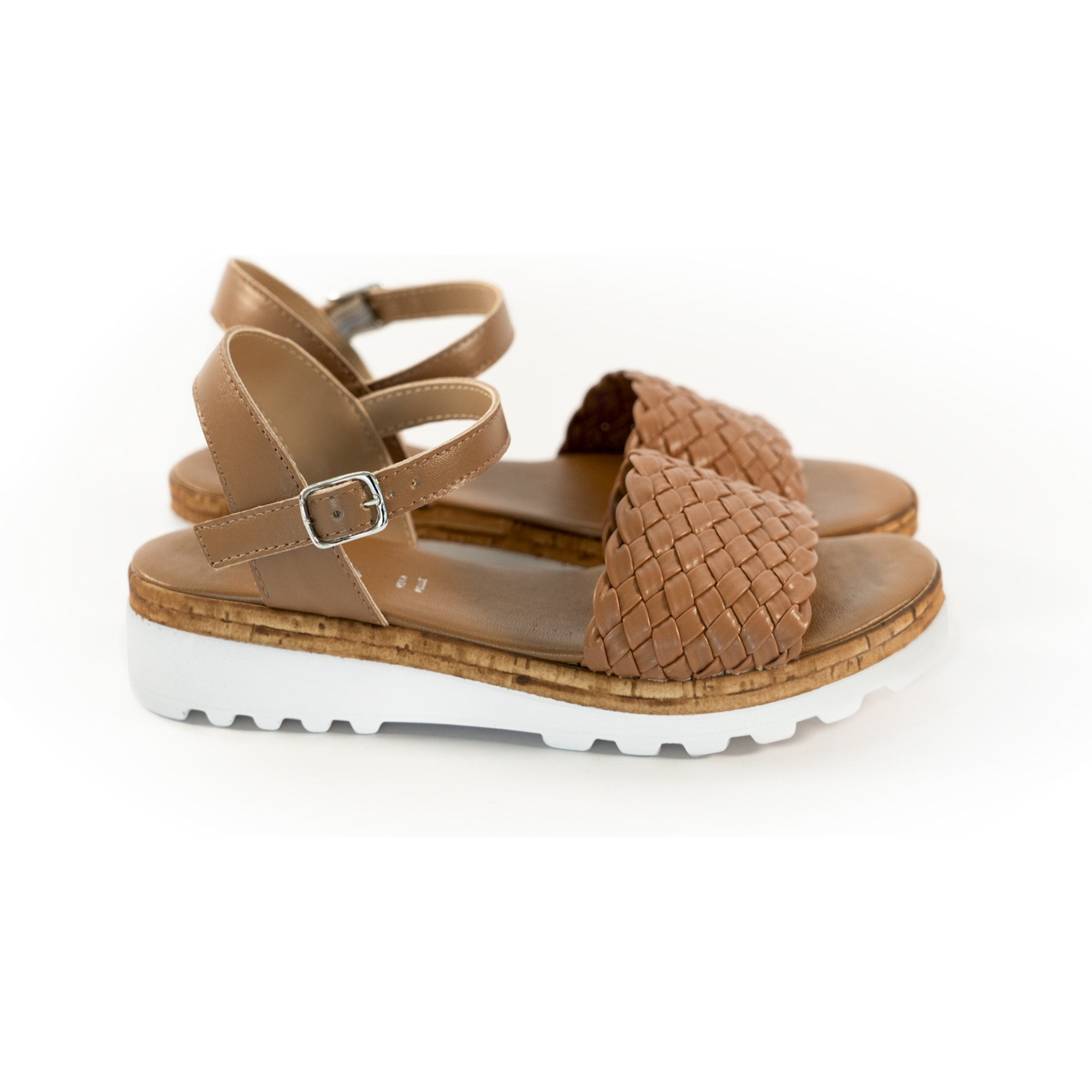 SANDALO INTRECCIATO VERA PELLE CAMEL