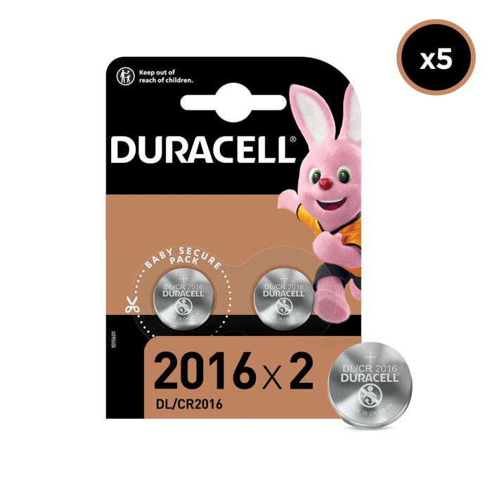 5x2 Piles Duracell Bouton Lithium 2016
