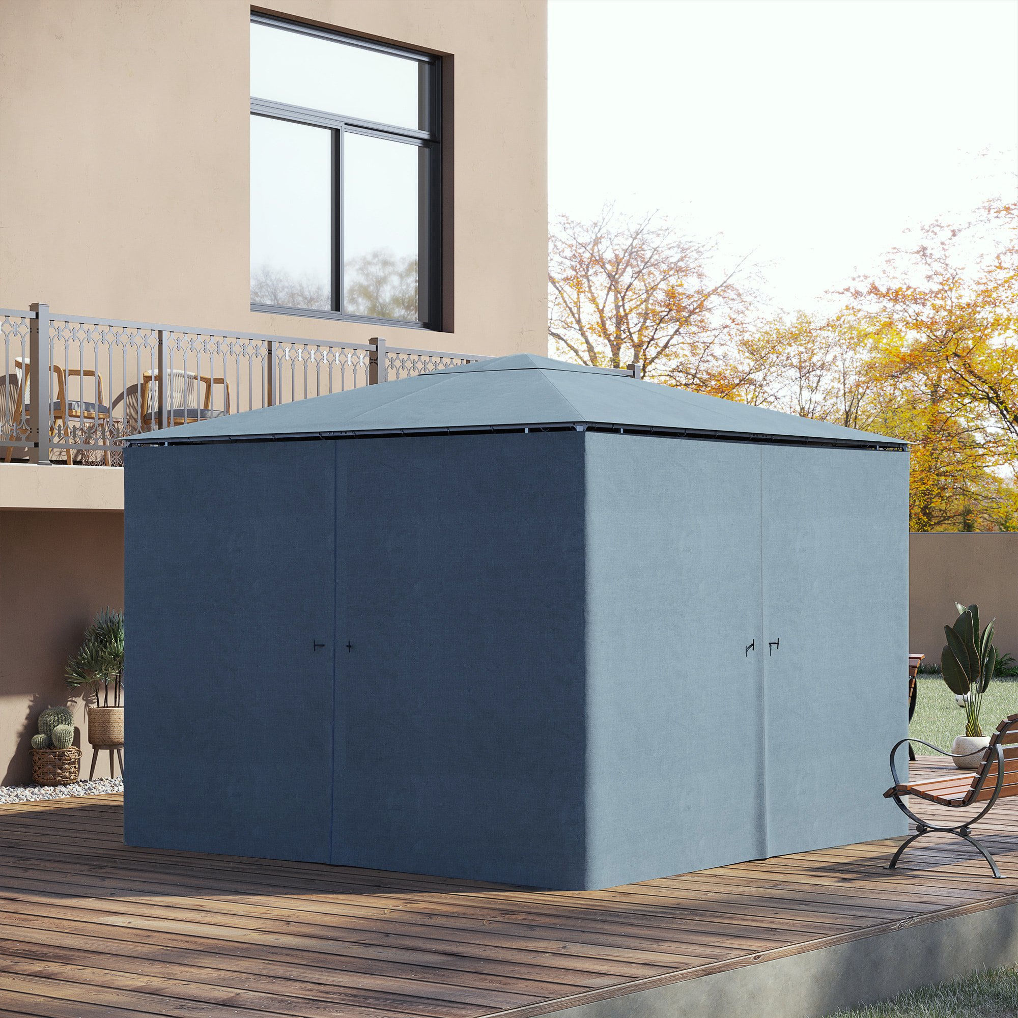 Parois latérales de rechange barnum tonnelle 3 x 3 m - 2 systèmes d'attache boucles ou crochets - zip - polyester gris