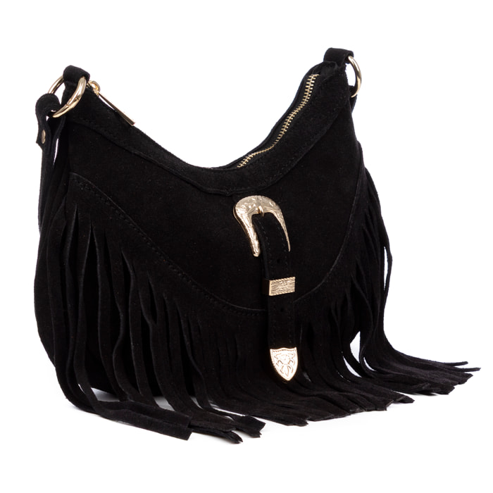 Barlassina bolso bandolera Mujer. Piel auténtica Gamuza, con flecos.