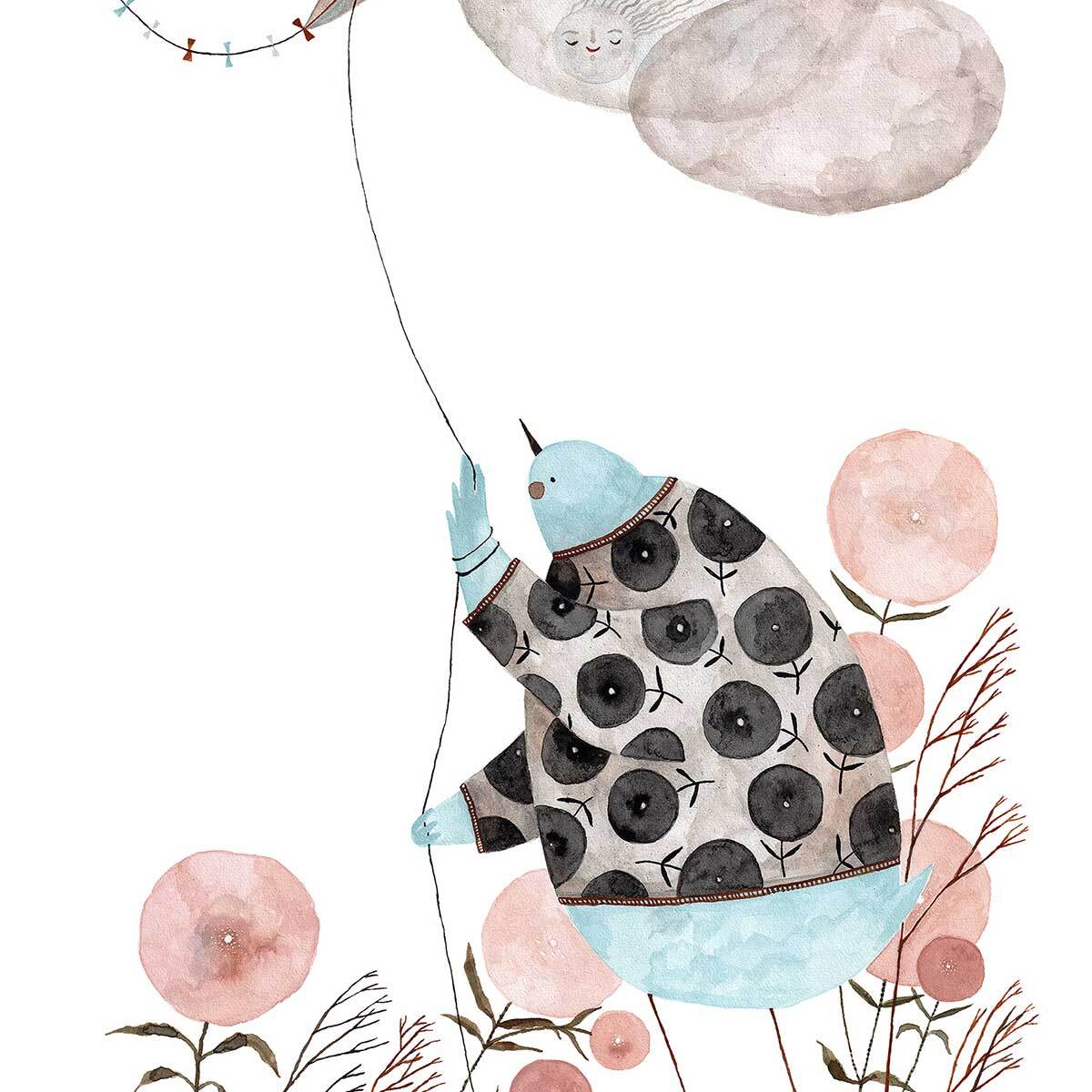 Affiche enfant cerf volant  Affiche sous cadre bois
