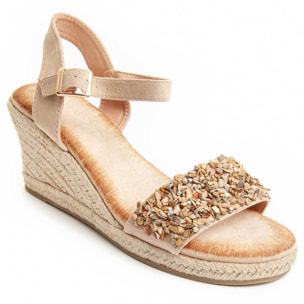 Sandalia de cuña - Beige - Altura: 7 cm