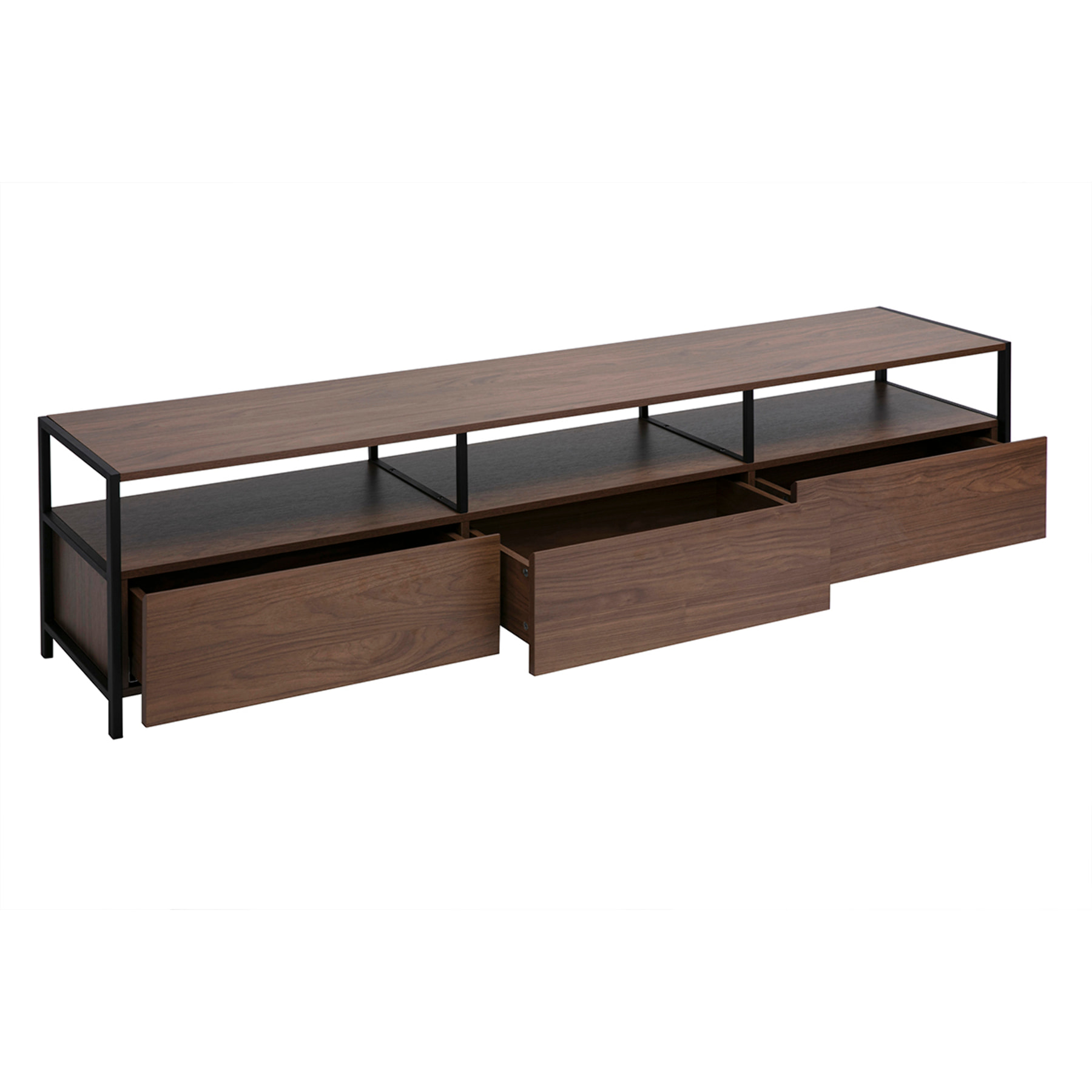 Meuble TV finition bois foncé noyer et métal noir L180 cm MAXENCE