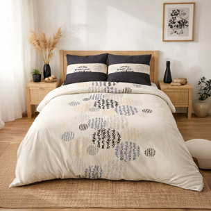 Parure Housse De Couette + 2 taies Coton 57 Fils Symbole Gris