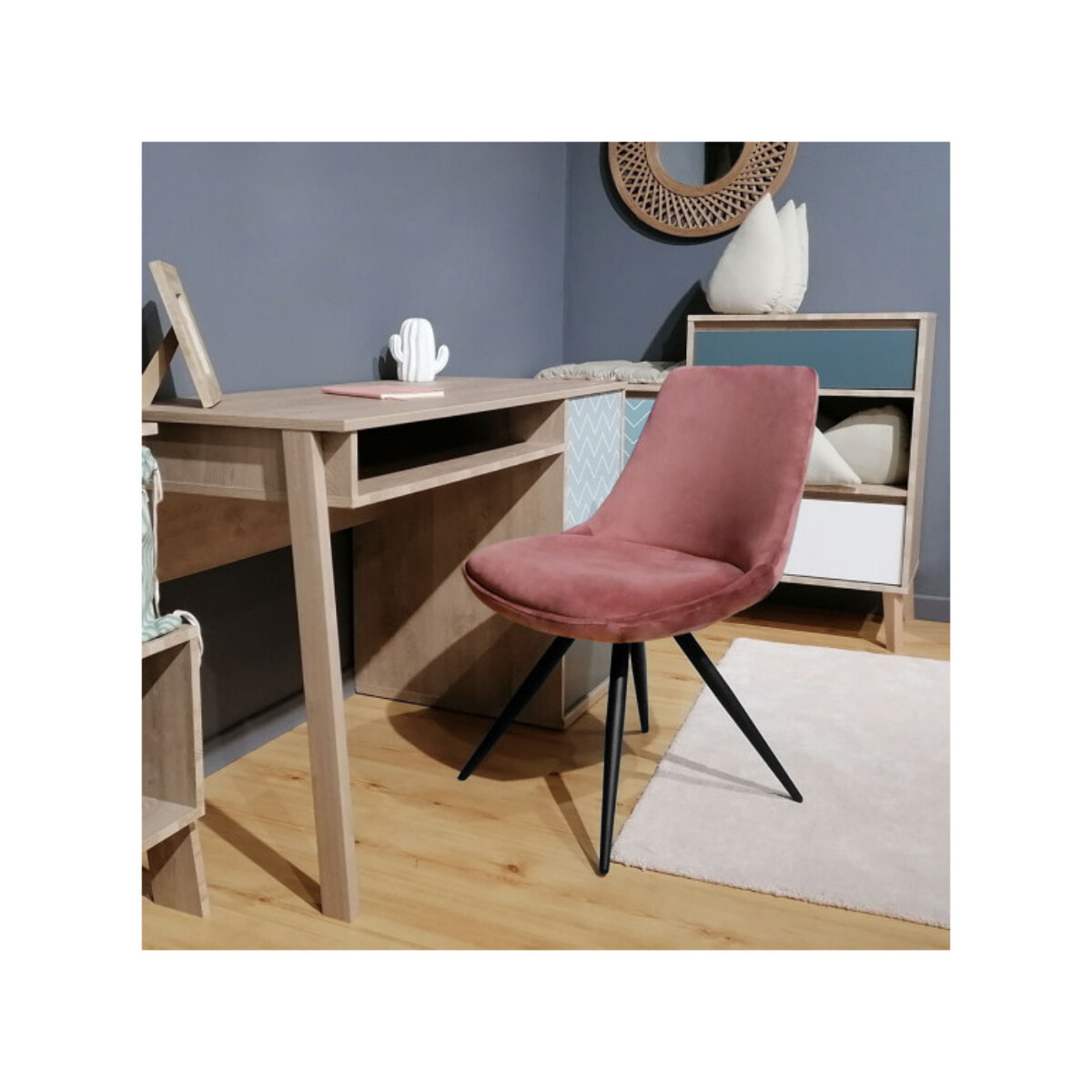 Chaise en velours avec piètement croix en métal noir - COCO