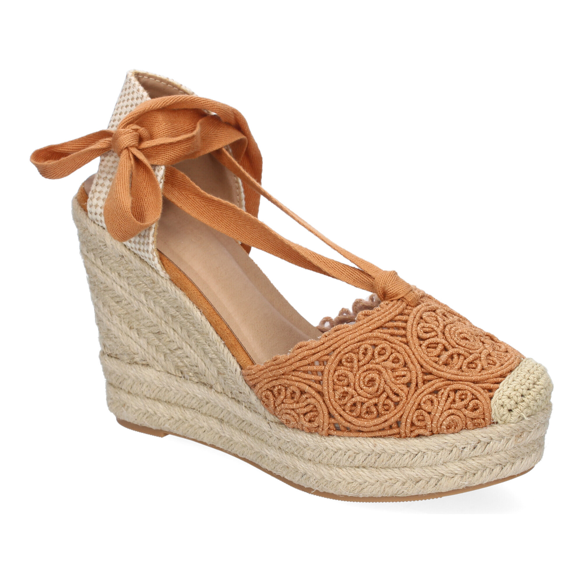 Sandalia de Cuña de Yute para Mujer, Diseño Comodo y Moderno, Elegante con Cintas