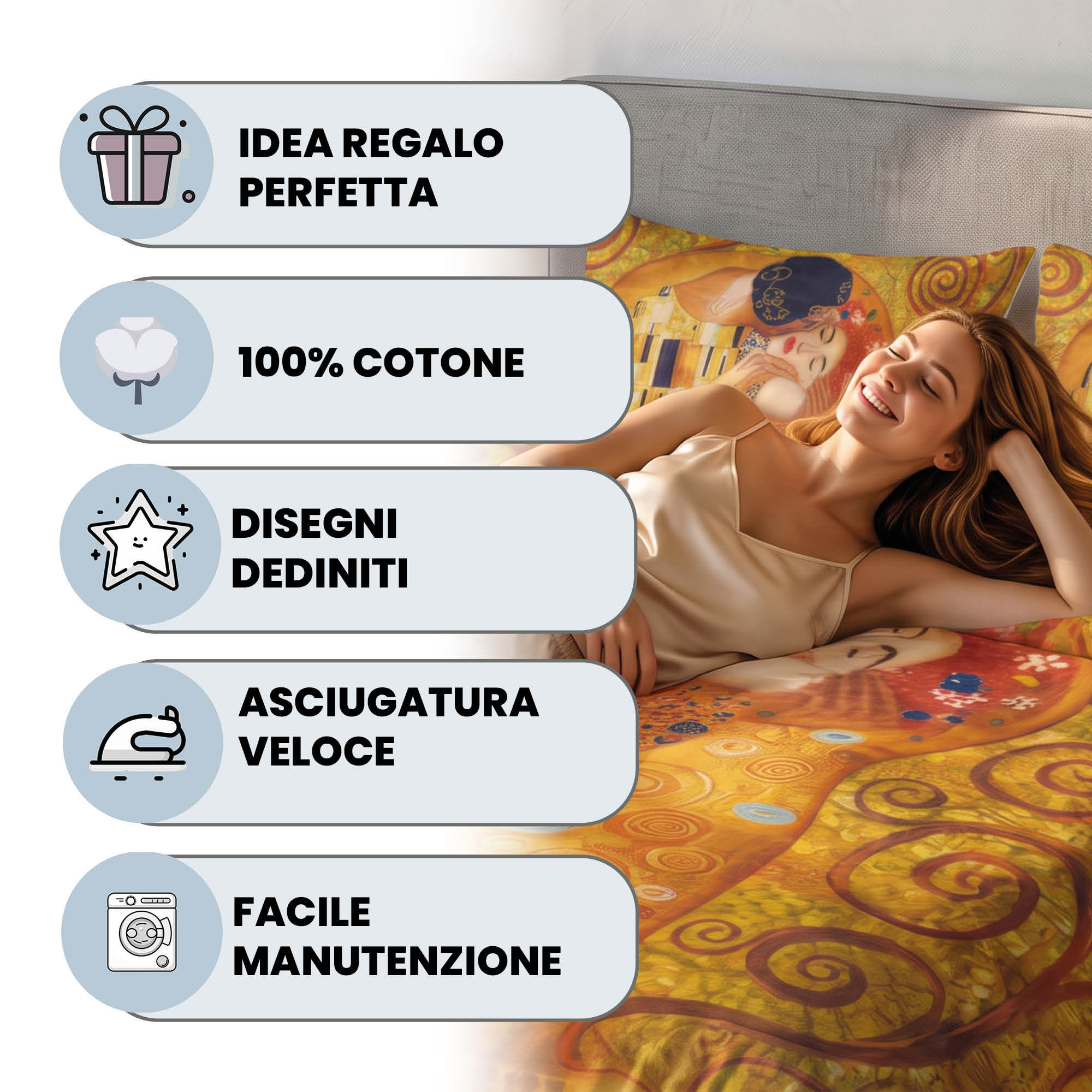 PARURE COPRIPIUMINO SOGNI D'AUTORE, Stampa Digitale, 100% Cotone, Made in Italy - 02